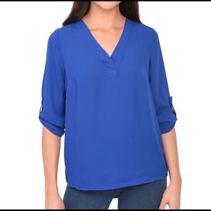 D2 by Daniel Rainn Blue Tab Sleeve Blouse Size L
